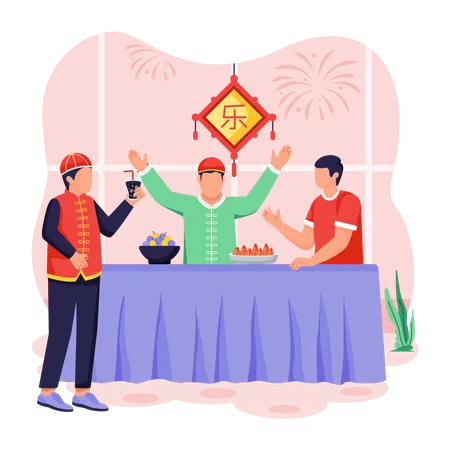 Chinese people enjoying Dinner Party  Illustration