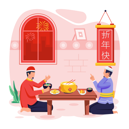 Chinese people enjoying Festive Dinner  Illustration