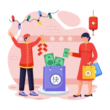 Chinese people Gifting Money  Illustration