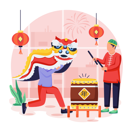 Chinese people giving Chinese Performance  Illustration