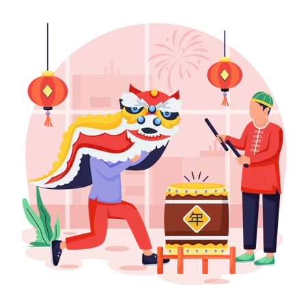 Chinese people giving Chinese Performance  Illustration