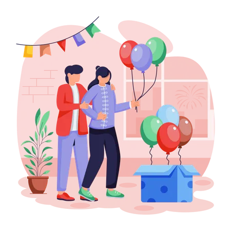 Chinese People giving Surprise Gift  Illustration