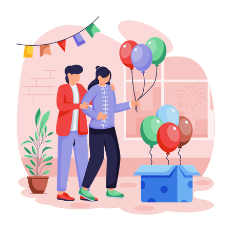 Chinese People giving Surprise Gift  Illustration