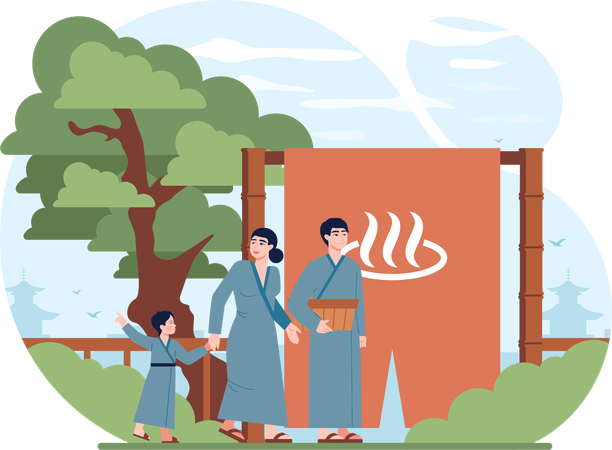 Chinese people making barbeque in park  Illustration