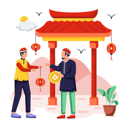 Modern Flat Illustration Of Chinese Decoration 일러스트레이션