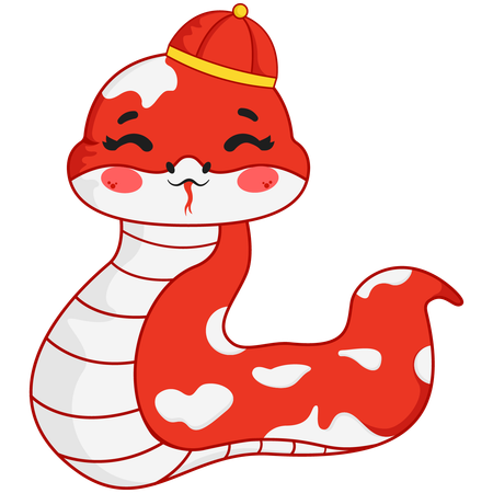 Chinese Snake Wearing Chinese Hat  Illustration