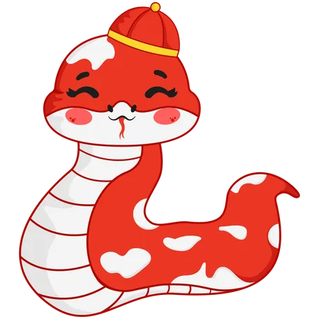 Chinese Snake Wearing Chinese Hat  Illustration