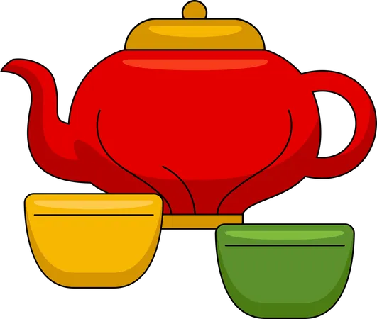 Chinese teapot and cups  Illustration