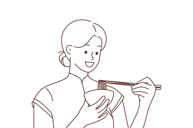 Chinese woman eating noodle  Illustration