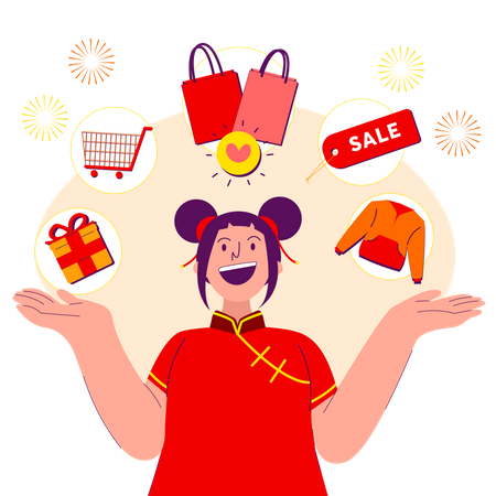Chinese woman feeling happy about sale  Illustration