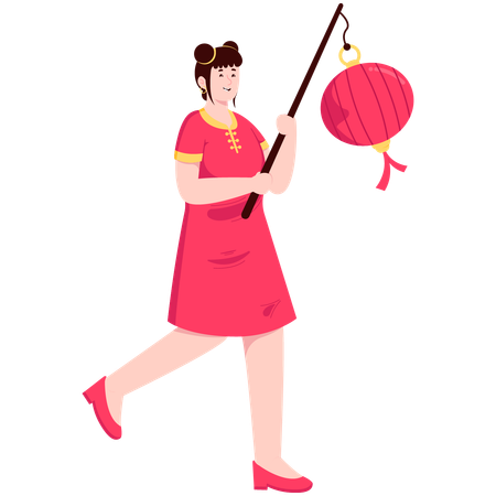 Chinese woman holding a lantern  Illustration