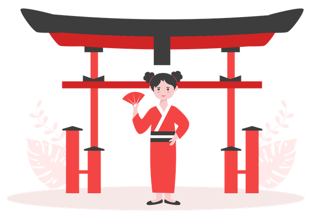 Chinese woman on vacation  Illustration