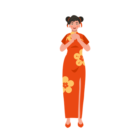 Chinese woman salute for lunar new year  Illustration
