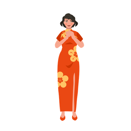 Chinese woman salute for lunar new year  Illustration