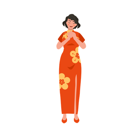 Chinese woman salute for lunar new year  Illustration