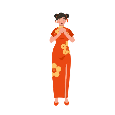 Chinese woman salute for lunar new year  Illustration