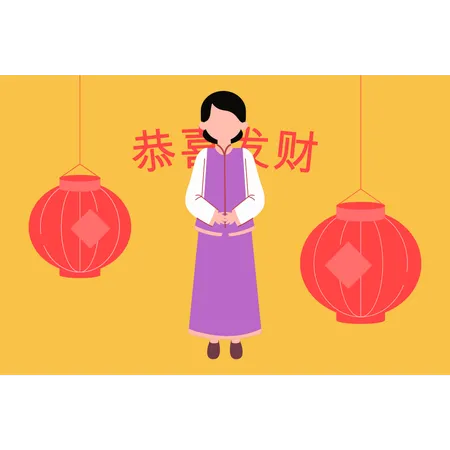 Chinese woman standing  Illustration