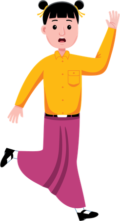 Chinese Woman Student running  Illustration