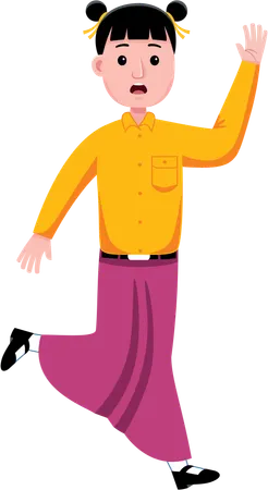 Chinese Woman Student running  Illustration
