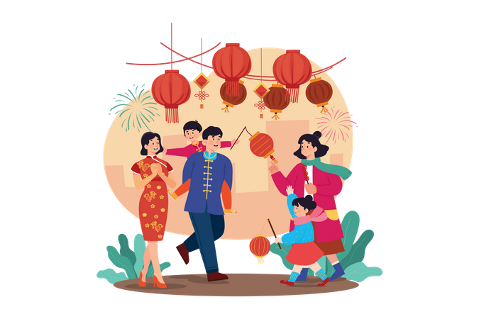Chinesen feiern Neujahr  Illustration
