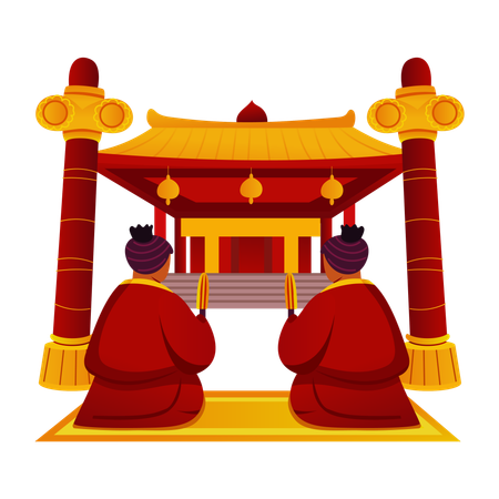 Chinesen im Tempel  Illustration