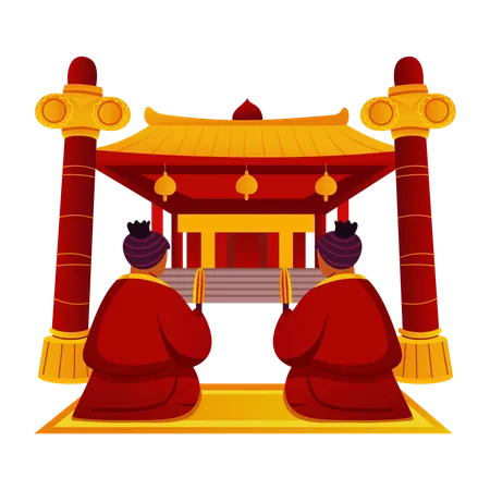 Chinesen im Tempel  Illustration