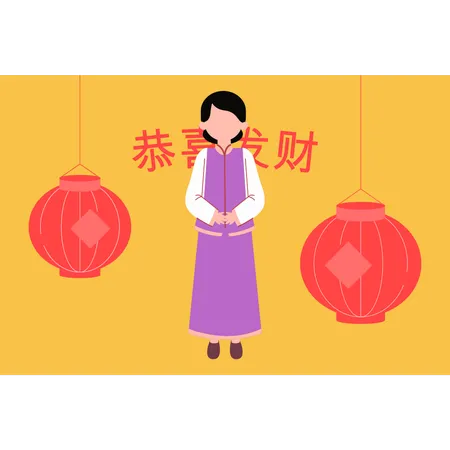 Chinesische Frau stehend  Illustration