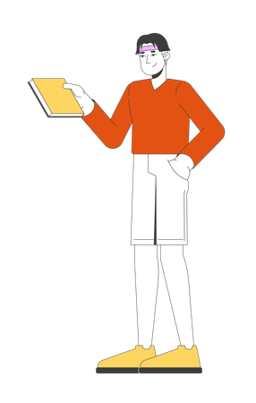 Chinesischer junger Mann hält Buch in entspannter Pose  Illustration