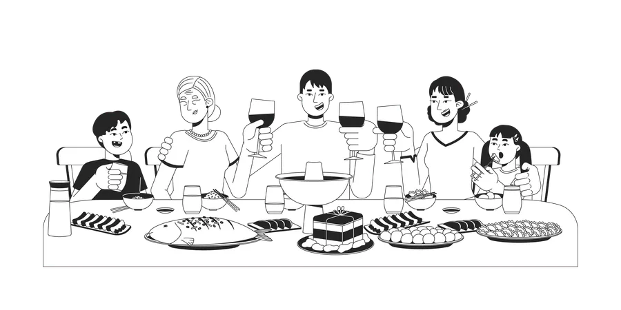 Chinesisches Familientreffen-Abendessen  Illustration