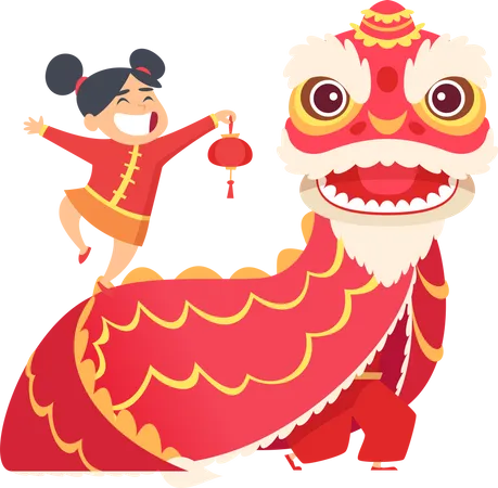 Chinesisches Mädchen und Drache  Illustration