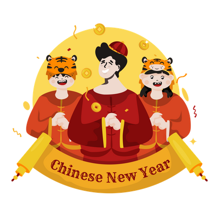 Familiengrüße zum chinesischen Neujahr 2022  Illustration