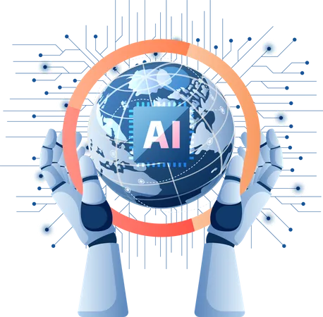 Robot Hand Holding World Con Chip Ai De Inteligencia Artificial En Placa De Circuito Electronico Tecnologia De Inteligencia Artificial Y Concepto De Aprendizaje Automatico Ilustración