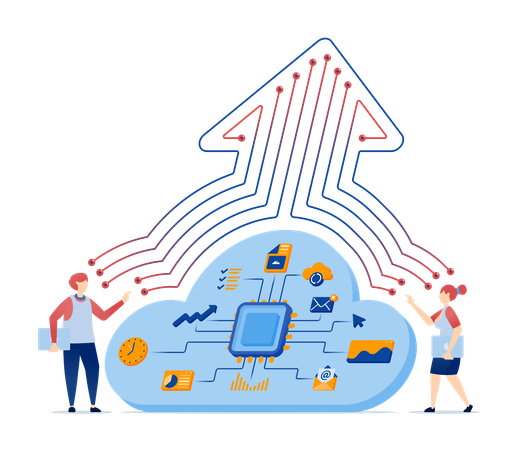 Chip helps access multitasking jobs in cloud and uploads them to server  Illustration
