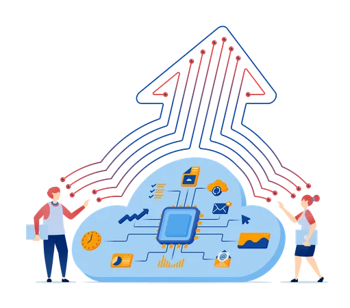 Chip helps access multitasking jobs in cloud and uploads them to server  Illustration