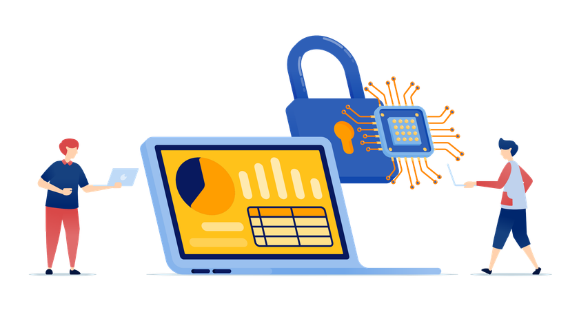 Chip in machine learning helps process accounting data and secures it with data protection  Illustration