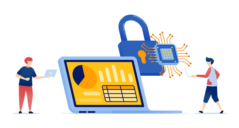 Chip in machine learning helps process accounting data and secures it with data protection  Illustration