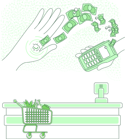 Chip inteligente incorporado na mão humana  Ilustração