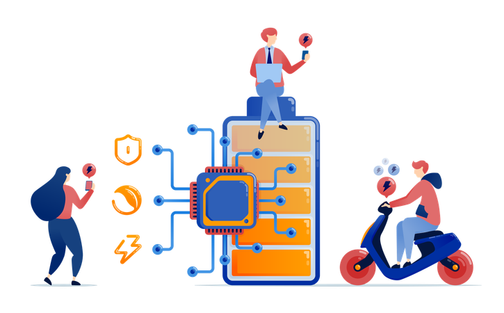 Chips or processors installed in batteries enhance energy efficiency and sustainability supporting smart power management in renewable  Illustration
