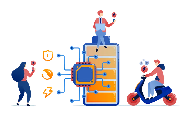 Chips or processors installed in batteries enhance energy efficiency and sustainability supporting smart power management in renewable  Illustration