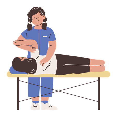 Chiropractor and Patient at Physiotherapy Rehabilitation  Illustration