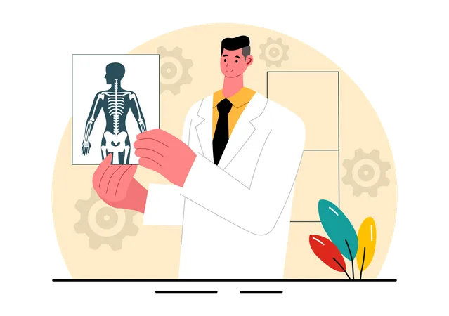 Chiropractor looking at patient Xray  Illustration