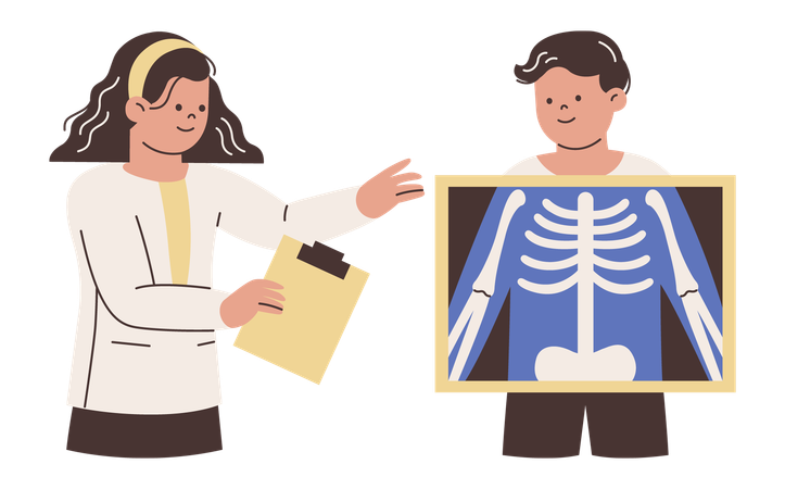 Chiropractor Looking at Patient Xray  Illustration