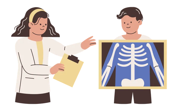 Chiropractor Looking at Patient Xray  Illustration