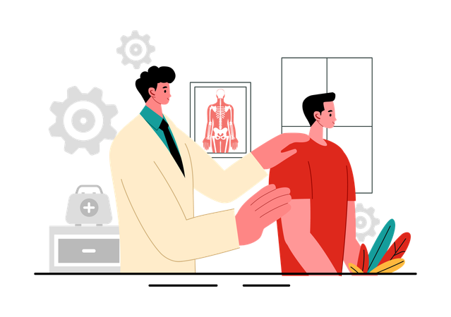 Chiropraktiker macht eine Rückenbehandlung für einen Patienten  Illustration