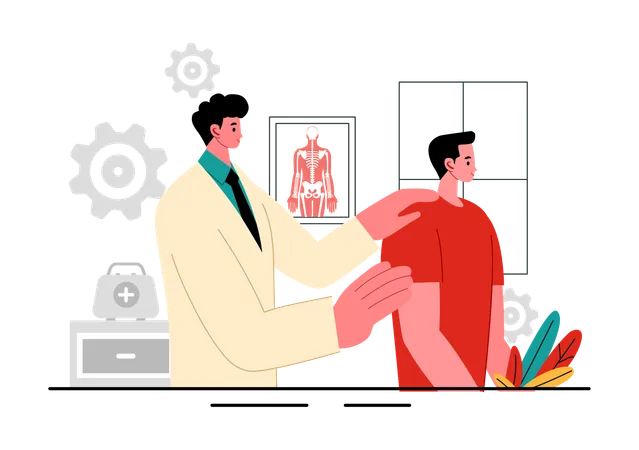 Chiropraktiker macht eine Rückenbehandlung für einen Patienten  Illustration