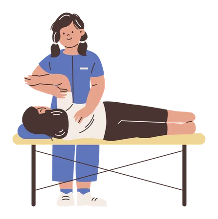 Chiropraktiker und Patient bei Physiotherapie-Rehabilitation  Illustration