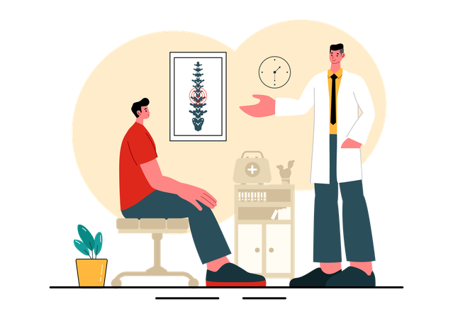 Chiropraktiker zeigt dem Patienten ein Diagramm der hinteren Rippen  Illustration