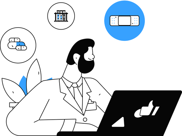 Chirurg rät Patientin, Tabletten rechtzeitig einzunehmen  Illustration