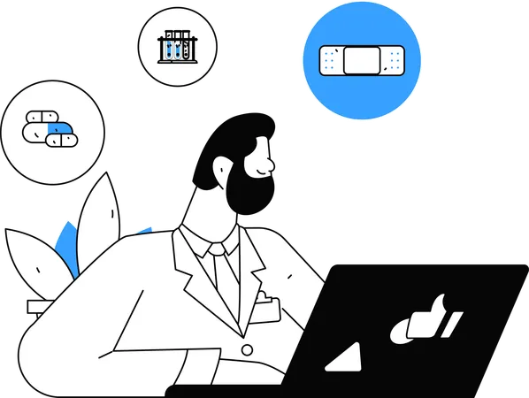 Chirurg rät Patientin, Tabletten rechtzeitig einzunehmen  Illustration