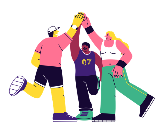 Grupo dando "Choca esos cinco juntos"  Ilustración